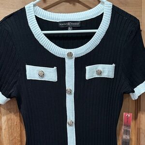 Almost Famous Black and White Buttoned Knit Top